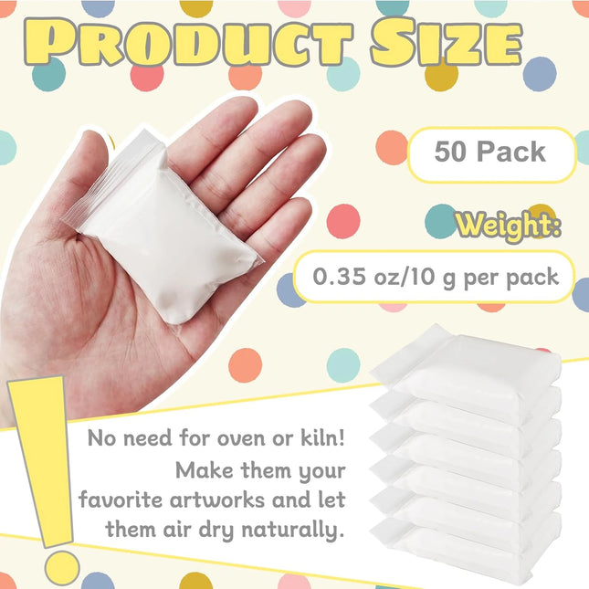 50 packs, white clay creative air-dried ultra-light clay, soil clay, toy clay for space, DIY modeling kit with tool tutorial gif