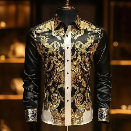 2025 New Fashionable Men's Printed Collar Shirt, Comfortable and Fashionable, Business Wedding Dress Shirt.