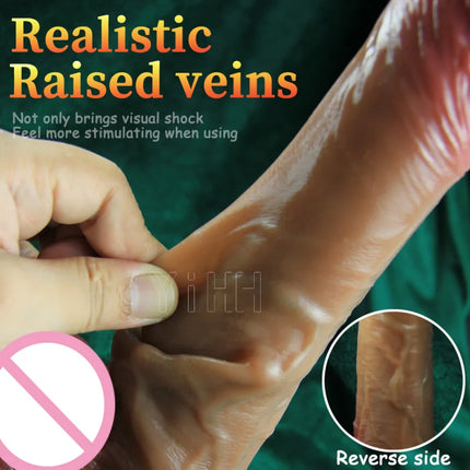 Skin-sliding foreskin dildo. Realistic dildos for women, anal-vaginal stimulation, long fake penis butt plug sex toys for women.