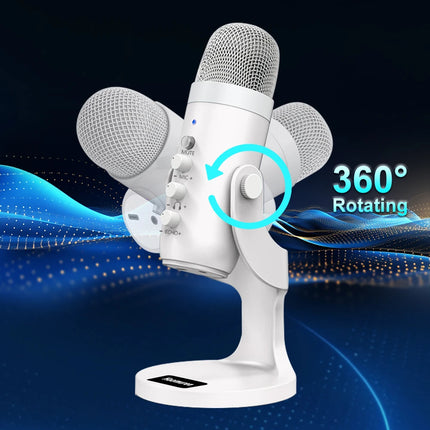 Haomuren Professional White USB Condenser Microphone Studio Recording Mic for PC Computer Phone Gaming Streaming Podcast Youtube