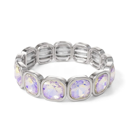2024 Gold Color Crystal Bangle Handmade Square Shape Rhinestones Boho Women Tennis Bracelet Elastic Bohemian Zircon Jewelry