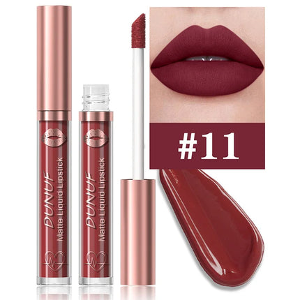 DUNUF 18 Color Matte Velvet Lipstick Waterproof Long-lasting Nude Matte Lip Gloss Clear Moisturizing Lip Oil for Women Makeup