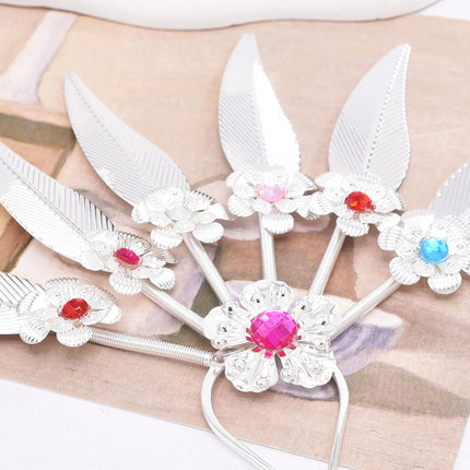 New Golden Alloy Leaf Crystal Flower Hairpin Hair Accessories for Women Thailand Ethnic Dance Party Decoration Headwear Jewelry