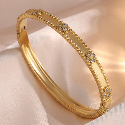 Women's Fashion Stainless Steel Four Leaf Flower Bracelet Set Stacking Design For Party Daily Jewelry Accessory