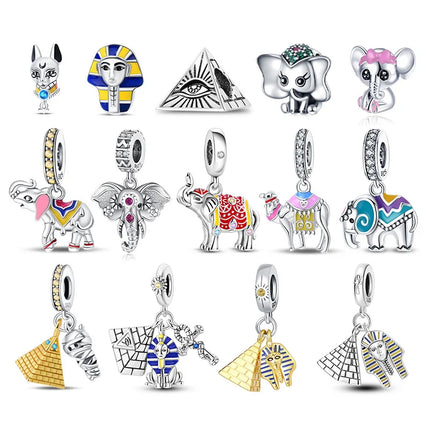 Ancient Egypt's 925 Sterling Silver Guardian Pharaoh&Devil's Eye&Pyramid Sphinx Dangle Charm Fit DIY Bracelet Necklaces Jewelry