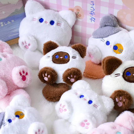 Stuffed Coffee Cat Plush Keychain Creative Soft Fluffy Animal Plush Key Chain Colorful Ins Cat Plush Doll Children Gift