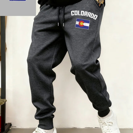 Colorado Flag Printed Sweatpants Mens Casual Pocket Jogger Pants Winter Fleece Warm Oversized Trousers Basics Male Streetwear