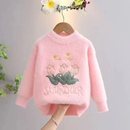 Chic New Autumn Winter Thick Pullover Sweaters Girls Knit Sweater for Children Girls Clothing Flowers Baby Girl Clothes GY11051