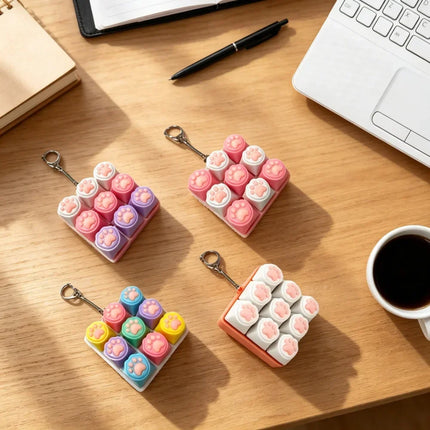 Clicky Keycap Clicker Keychain 9‑Buttons Cat Paw Keyboard Fidget Toys for Adults For Office Work School Stress Relief Anxiety