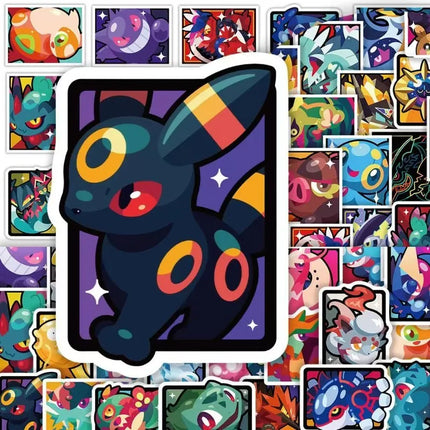 60Pcs Pokemon Bold Color Block Stickers Pikachu Cute Pocket Monster Decals for DIY Crafts Kids Toys & Gifts
