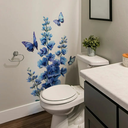 1Pc Romantic Blue Flower Butterfly Wall Sticker Living Room Bedroom Decor Home Wall Decor Self-adhesive Stickers Room Decoration