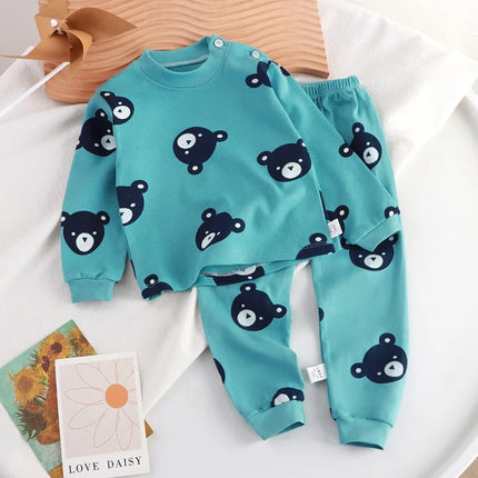 Multi Color Cute Cartoon Bear Print Toddler Baby Suits Tops Hoodie and Pants Comfortable Baby Sets for 1-8Y Kids Clothing Sets