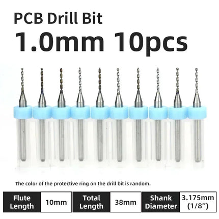 PCB Drill Bit 10pcs Tungsten Steel Micro Diameter Drill Bit Set 1/8 "Fixed Handle Mini Cnc Drill Bit 0.1-3.175mm
