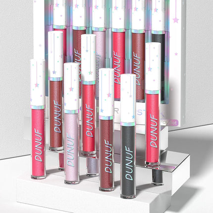 DUNUF 6 pcs set pearlescent metallic color long lasting lip gloss waterproof sweatproof non-stick lipstick