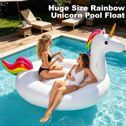 102" Giant Inflatable Unicorn Pool Float with Handles - Summer Beach Swimming Pool Party Toys Ride-on Lounge for Multi Players