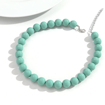 Boho Colorful Acrylic Big Ball Bead Chain Necklace Trendy Handmade Round Choker Necklaces for Women Man Statement Jewelry Gift