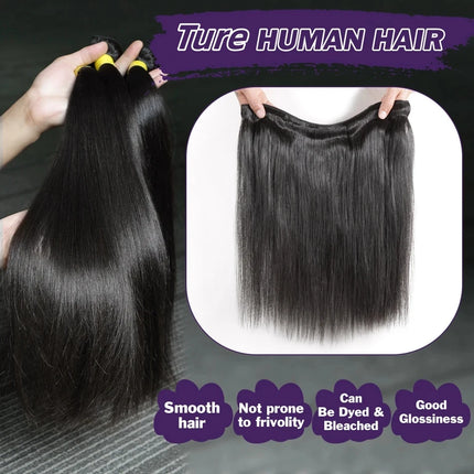 30 34 40 Inch Human Hair Bone Straight Human Hair Bundles Deal Brazilian Virgin 1/3/4 Bundles Raw Hair Extensions Natural Color