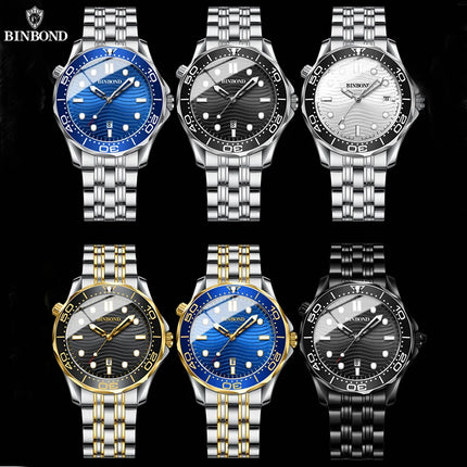 BINBOND Top Brand Luxury Sea Horse Series Watch Men's Business Quartz Watch Luminous Waterproof Sports Men Fashion Design Watch