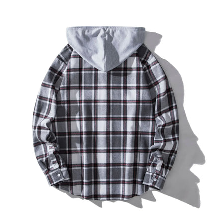 Autumn Hot Sale Of The Season Men's Plaid Hooded Casual Shirt Independent Station Cross-Border Checkered Hoodie Style Floral Patchwork