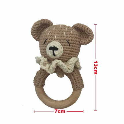 Baby Rattle Crochet Bear Teether Rattle With Bells Pacifier Chain Newborn Montessori Educational Toy Wooden Rings Baby Toys
