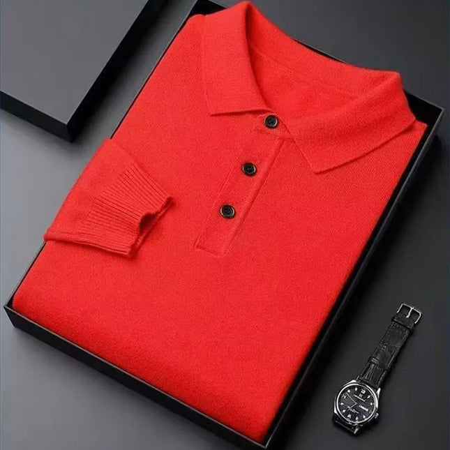100% Pure Wool Cashmere Sweater Men's POLO Neck Knitted Pullover Autumn Winter New Warm Top Fashion Korean Edition Jacket