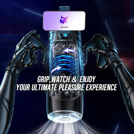 7 Thrusting 7 Rotating Mode Male Masturbator Sex Toy Pocket Pussy Hands Free Sex Machine LCD Display Visual Window Mounting Base