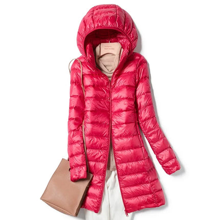 Haze Blue Women's Lightweight Long Jacket, Hooded Long Sleeve Coat, Asian Size M-7XL, Red, Black, Blue, Purple Available Parkas