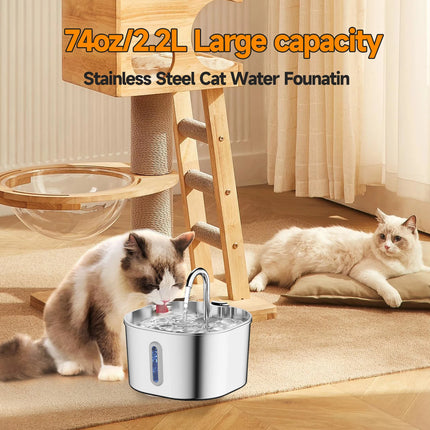2.2L Stainless Steel Cat Water Fountain,Pet Water Dispenser With Filter,Dog Drinking Fountain For Cats,Ultra Quiet Water Pump