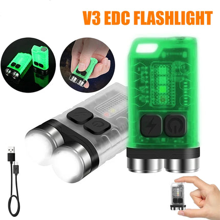 V3 EDC Flashlight Mini Keychain 900LM Super Bright Multifunctional LED Torch USB Rechargeable Waterproof Camping Lantern