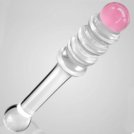 Glass Dildo G-spot Wand Anal Beads Butt Plug with Pink Head Dual Ended Fetish Prostate Massager Masturbation Sex Toy for Women