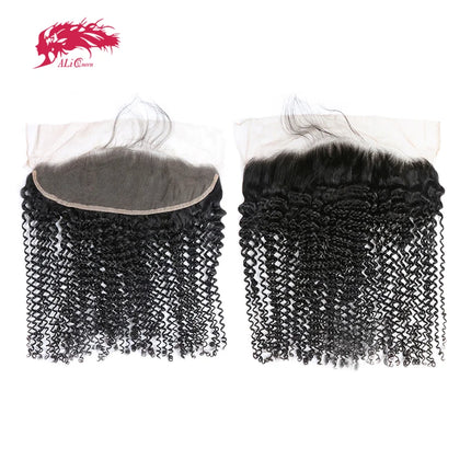Ali Queen 13x4 Kinky Curly Lace Frontal Human Hair Pre plucked Natural Hair Line With Baby Hair Indian Virgin Hair 130% Density