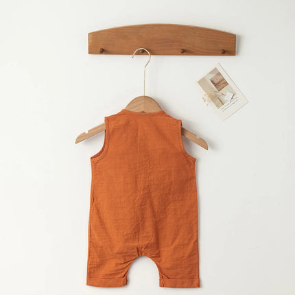 INS New Children's Jumpsuit Cotton and Linen Solid Color Newborn Crawler Unisex Bodysuit Baby Diaper Cover