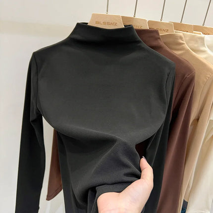 2026 Spring New Men's Turtleneck T-shirt Long Sleeve Slim Fit Solid Color High Elastic Bottoming Pullovers Basic Style Male Tops