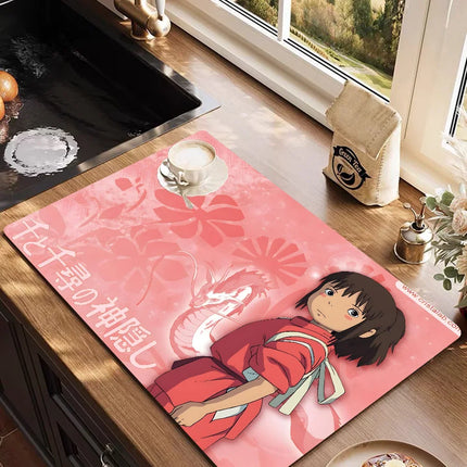 VIKAMA Anime Diatomite Quick-drying Dishwashing Carpet Print Kitchen Dishes Coffee Machine Draining Dinnerware Cups Non-slip Rug