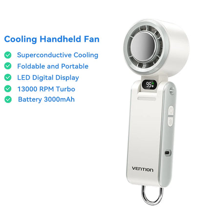Vention Handheld Fan Superconductive Cooling 100 Speeds 13000 RPM LED Digital Display Handheld Turbo Foldable Outdoor Fan