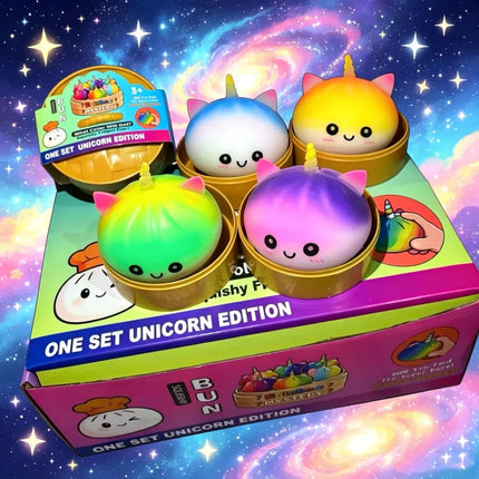 New Viral Large Rainbow Unicorn Bun Squishy Toy Blind Box Simulated Soup Dumpling Vent Fidget Toy For Sensory Stress Relief