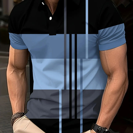 Men's Golf Stripe Polo Shirt Casual Short-Sleeve Solid Color Lapel Fashion New Business Sports Breathable T-Shirt Top