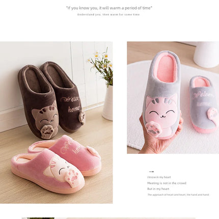Winterwarm Home Indoor Cotton Slippers For Men Women Parent-child Family Style Cute Cat Design Cross-border Stock Available