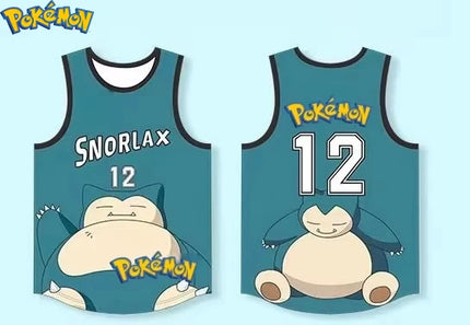 Pokemon Snorlax 12 Basketball Jersey - Sleeveless Tank Top, Anime Streetwear for Men Women Kids, Breathable Summer Sports Vest