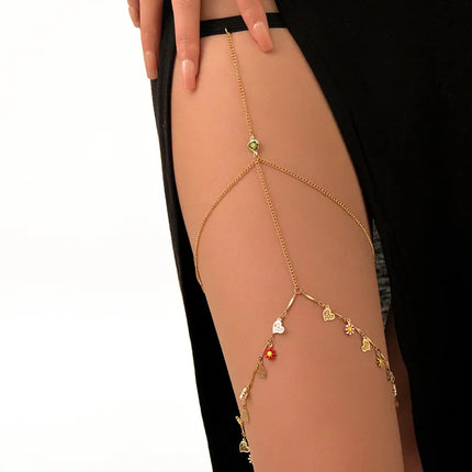 Sexy Summer Bohemian Thigh Chain Simple Body Chains for Women Double-layer Metal Leg Chain Festival Jewelry Accesorios Gift