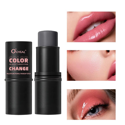 Color-Changing Blush Stick Blusher Cream 3-in-1 Pink Color with Long-Lasting Makeup Easy Application