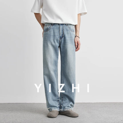 Men's Washed Light Jeans 2025 Summer New Style Ripped Loose Straight Trousers Thin Fashion Casual Jeans Trousers 28-36