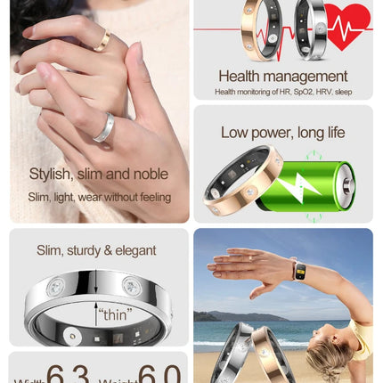 2025 Smart Ring Women Men Super narrow 6.3mm Heart Rate Health Stress measurement Monitor IP68 Waterproof Fashion Sports Rings