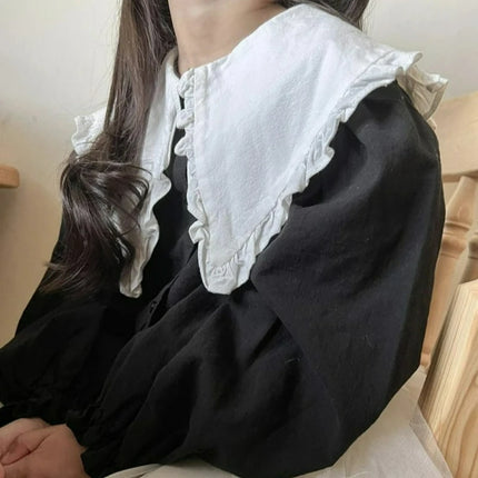Classic Girls Elegant Ruffle Collar Blouse Long Sleeve Shirt Japanese Style Color Block Top Cotton Linen Shirts for Children