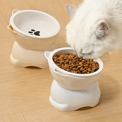Ceramic Cat Bowl Slanted Mouth Dog Food Feeding Basin Non-slip Pet High Foot Protection Cervical Spine Pet Drink Water Bowl