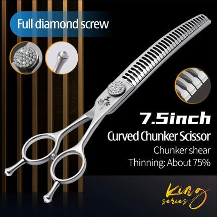 Fenice 7.0/7.5 inch Professional Dog Grooming Shears Curved Thinning Scissors for Dog Face Body Cutiing JP 440C High Quality