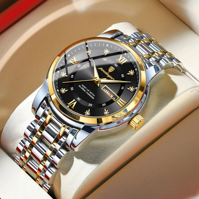 POEDAGAR Sport Casual Man Wristwatch Waterproof Stainless Steel Luminous Original Men Watch Date Week Men's Quartz Watches Reloj