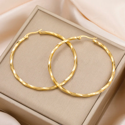 Cazador Geometric Hoop Earrings Women 28-54MM Real Gold Plated Stainless Steel Earrings Trend 2026 Jewelry Party Birthday Gift