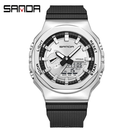 SANDA 3167 Top New Style Men's Casual Military Outdoor Sport Wrist Watch Quartz 50M Waterproof Fashion Dual Display Men's Watch