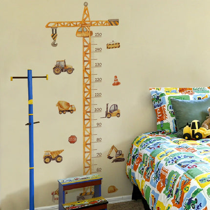 Cartoon Crane Construction Height Chart Wall Sticker Kids Growth Measurement Decal Removable Self-Adhesive Vinyl For Nursery